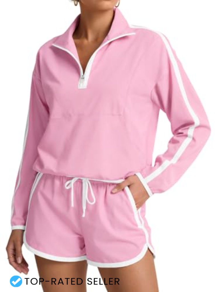 Upf 50+ 2-Piece Athletic Set Windbreaker Jacket & Shorts Activewear Tracksuit